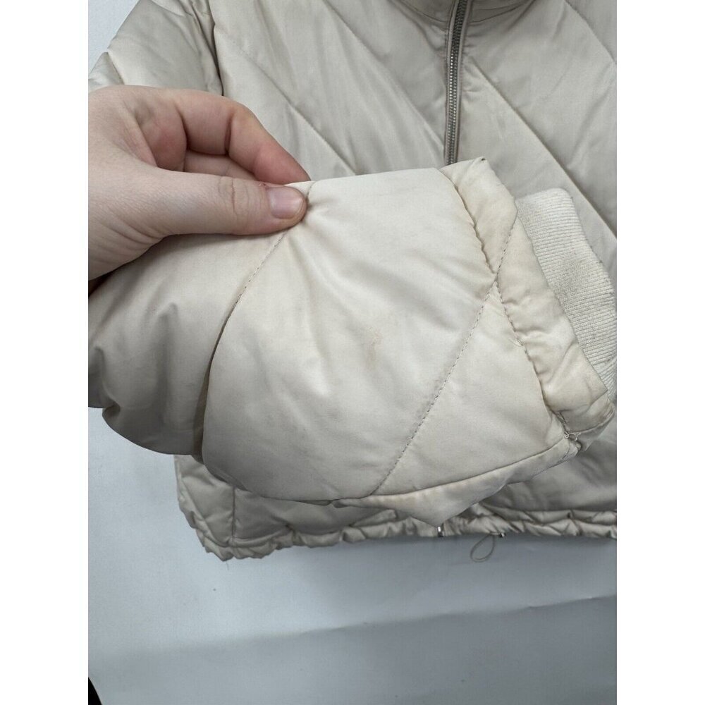 Zara Puffer Jacket Women Medium Beige Cropped Preppy Minimalist Full Zip - Picture 10 of 13